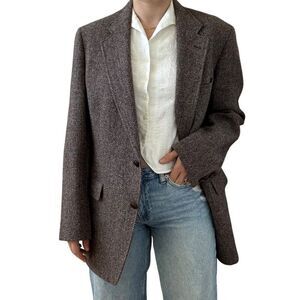 Vintage Harris Tweed Mens Brown Chevron Wool Woven in Scotland Sport Coat Blazer